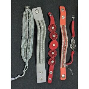 Set of 4 Decorative Rhinestone and Suede Bracelets